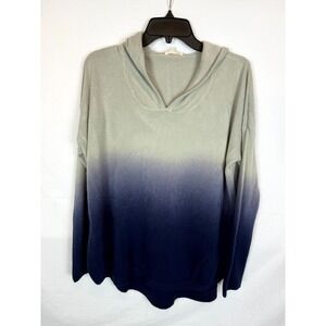 Pullover Sweater Women's Grey Navy Ombre Knit Long Sleeve Hooded Outdoor Blue